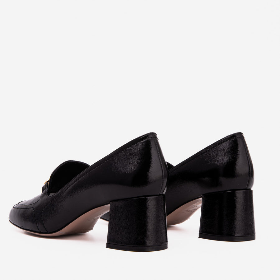 The Victoria Black Leather Block Heel Pump Women Shoe - Glamourous Grace