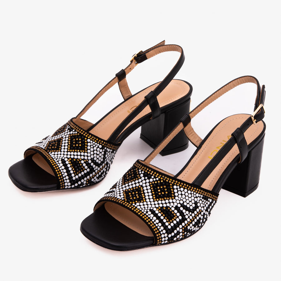 The Nampula Black Leather Women Slingback Sandal - Glamourous Grace