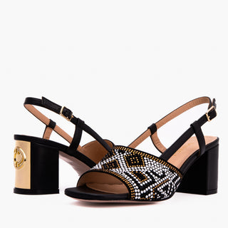 The Nampula Black Leather Women Slingback Sandal - Glamourous Grace