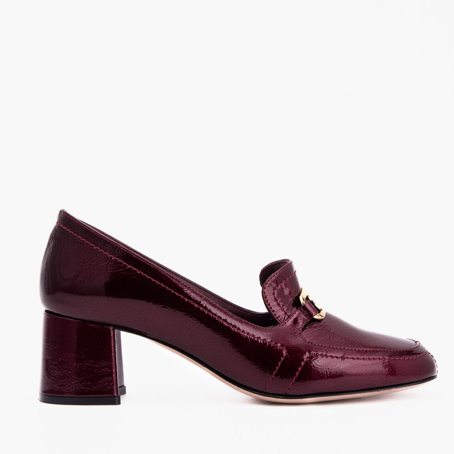 The Victoria Burgundy Leather Block Heel Pump Women Shoe - Glamourous Grace