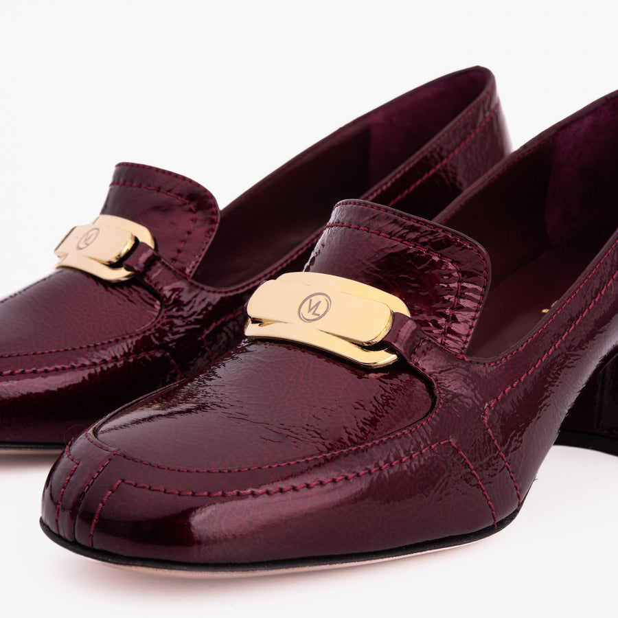 The Victoria Burgundy Leather Block Heel Pump Women Shoe - Glamourous Grace