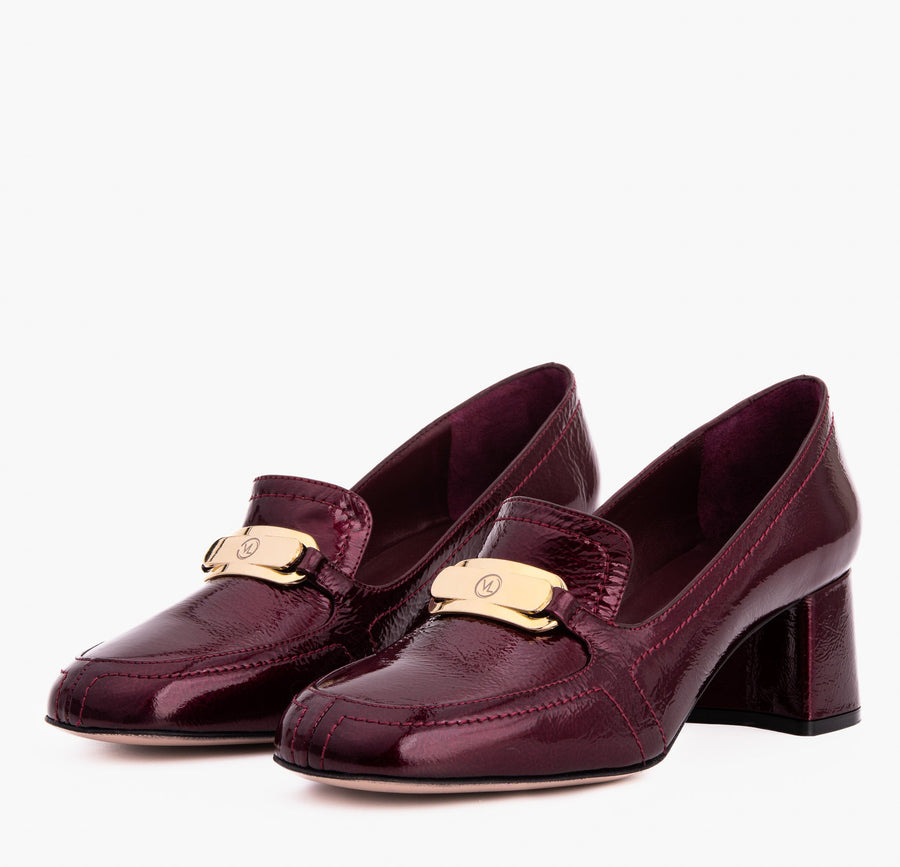 The Victoria Burgundy Leather Block Heel Pump Women Shoe - Glamourous Grace