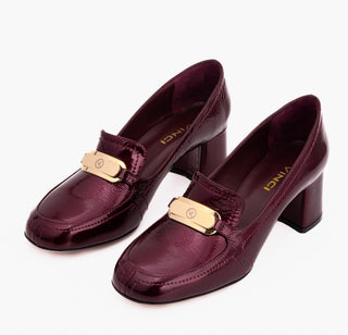 The Victoria Burgundy Leather Block Heel Pump Women Shoe - Glamourous Grace