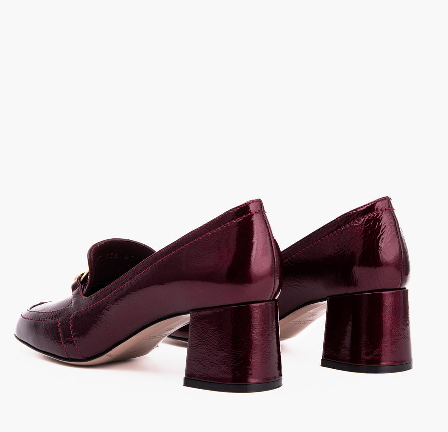 The Victoria Burgundy Leather Block Heel Pump Women Shoe - Glamourous Grace