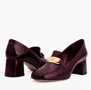 The Victoria Burgundy Leather Block Heel Pump Women Shoe - Glamourous Grace