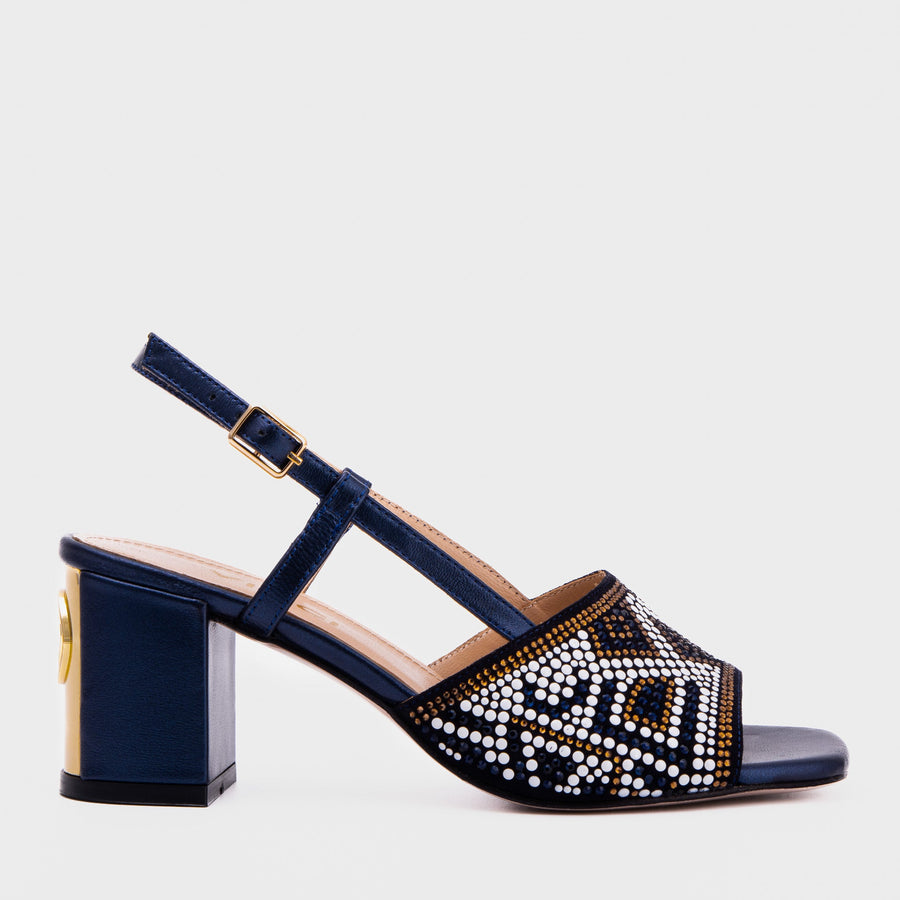 The Nampula Navy Blue Leather Women Slingback Sandal - Glamourous Grace