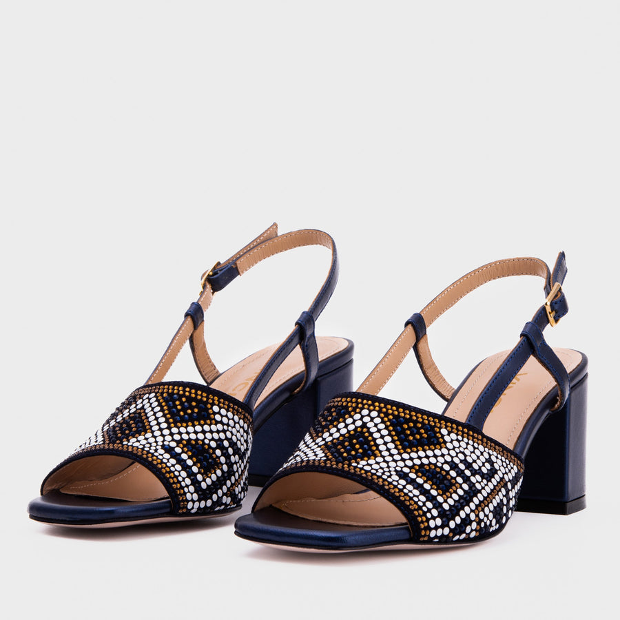The Nampula Navy Blue Leather Women Slingback Sandal - Glamourous Grace