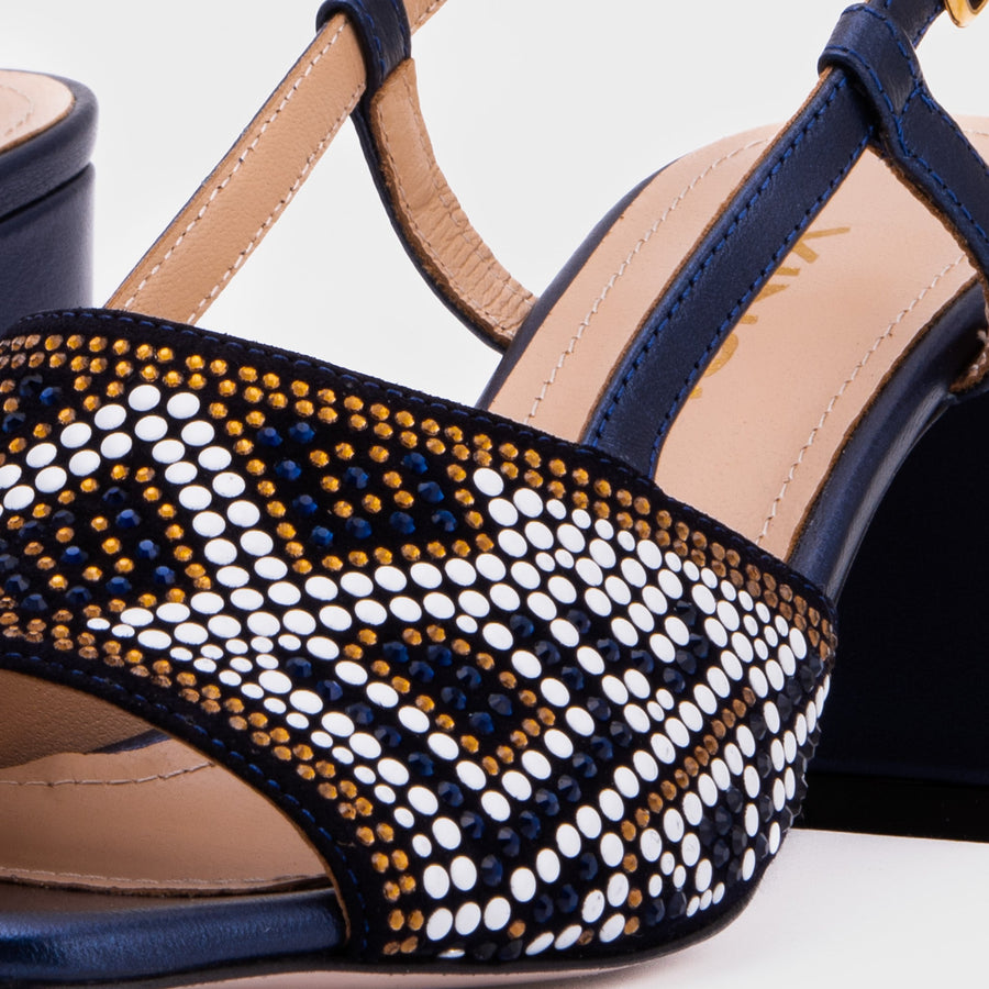 The Nampula Navy Blue Leather Women Slingback Sandal - Glamourous Grace