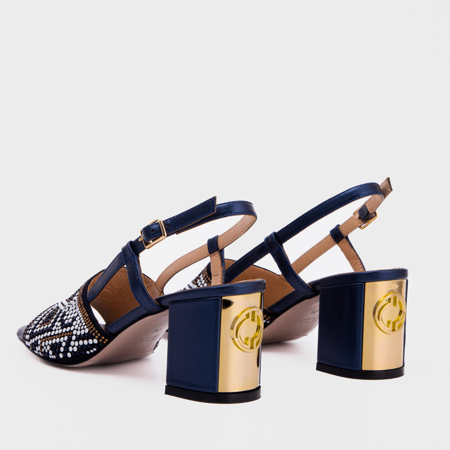 The Nampula Navy Blue Leather Women Slingback Sandal - Glamourous Grace