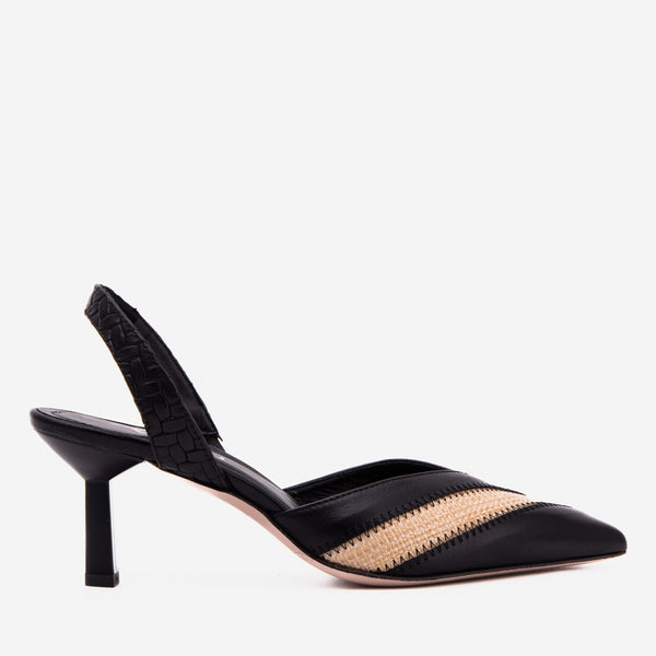 The Riviera Black & Raffia Slingback Women  Sandal - Glamourous Grace