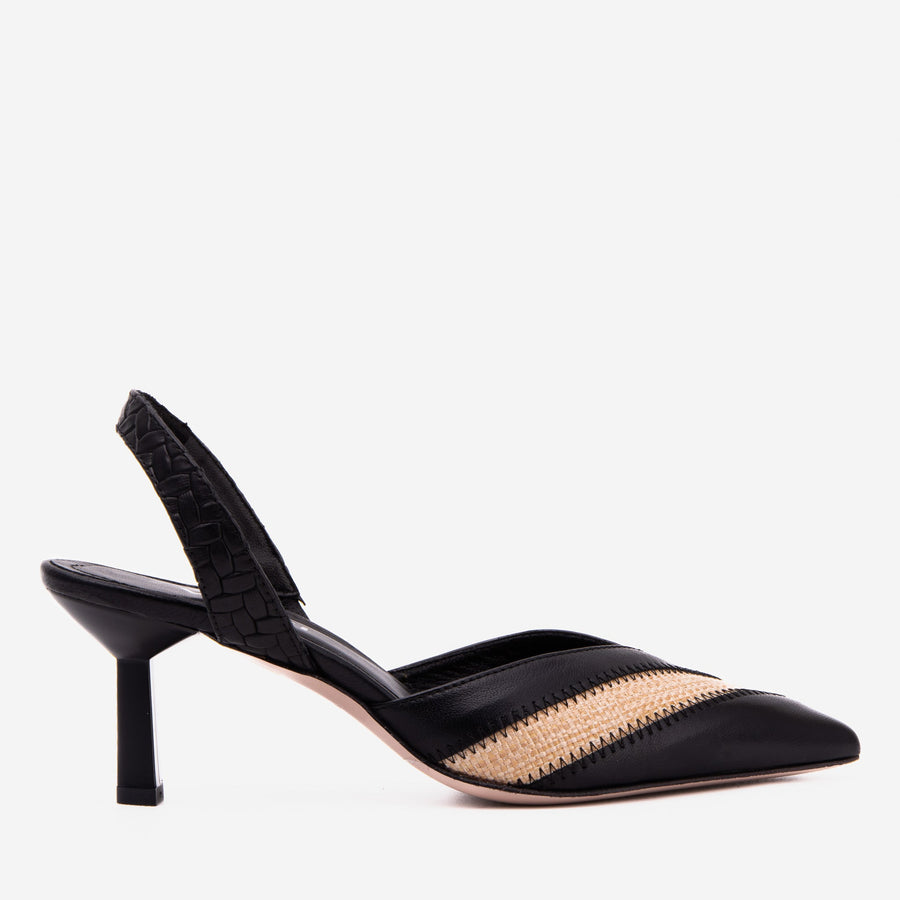 The Riviera Black & Raffia Slingback Women  Sandal - Glamourous Grace