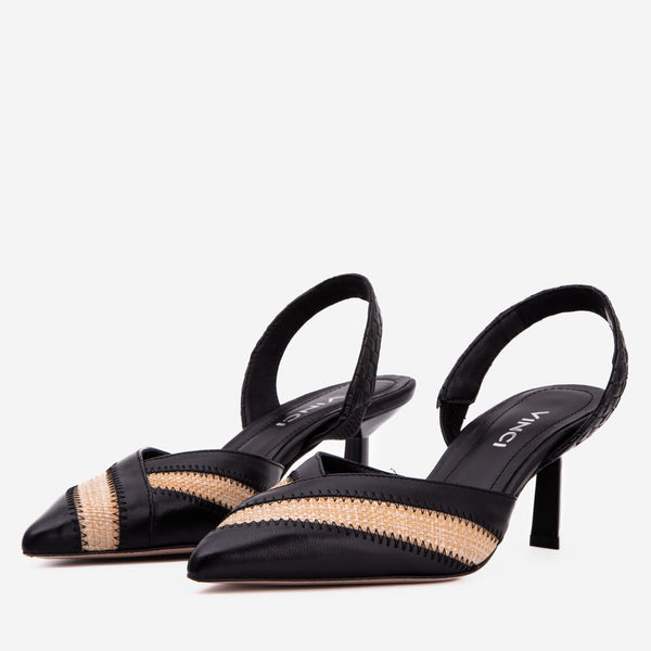 The Riviera Black & Raffia Slingback Women  Sandal - Glamourous Grace