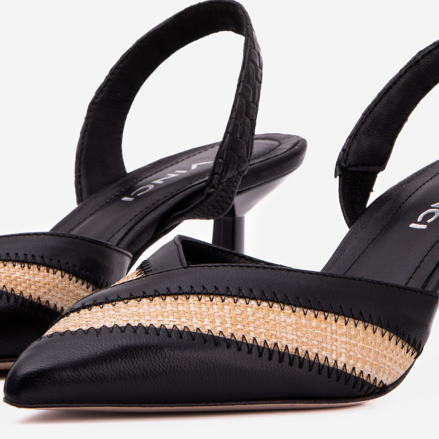 The Riviera Black & Raffia Slingback Women  Sandal - Glamourous Grace