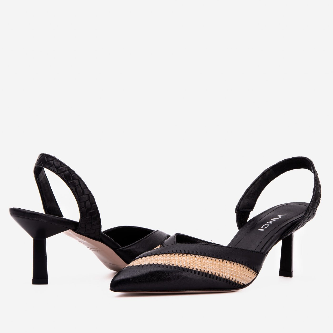 The Riviera Black & Raffia Slingback Women  Sandal - Glamourous Grace
