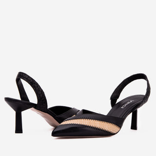 The Riviera Black & Raffia Slingback Women  Sandal - Glamourous Grace