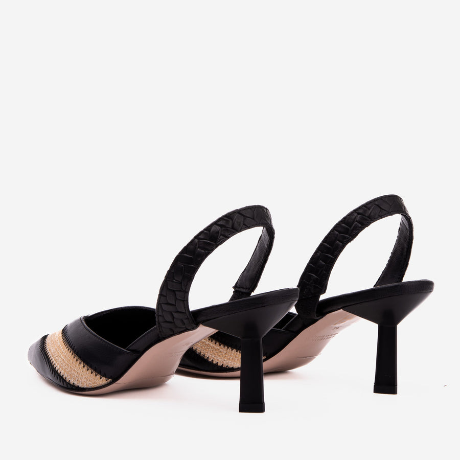 The Riviera Black & Raffia Slingback Women  Sandal - Glamourous Grace