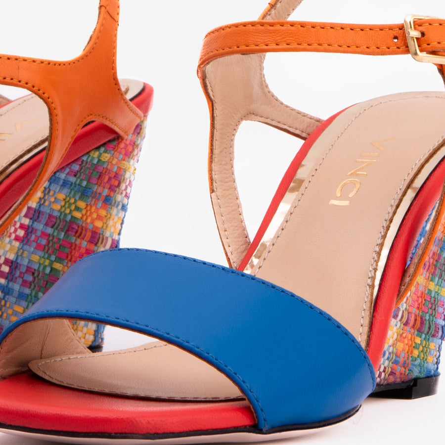 The Mosaic Multicolor Wedge Heel Leather Women Sandal - Glamourous Grace