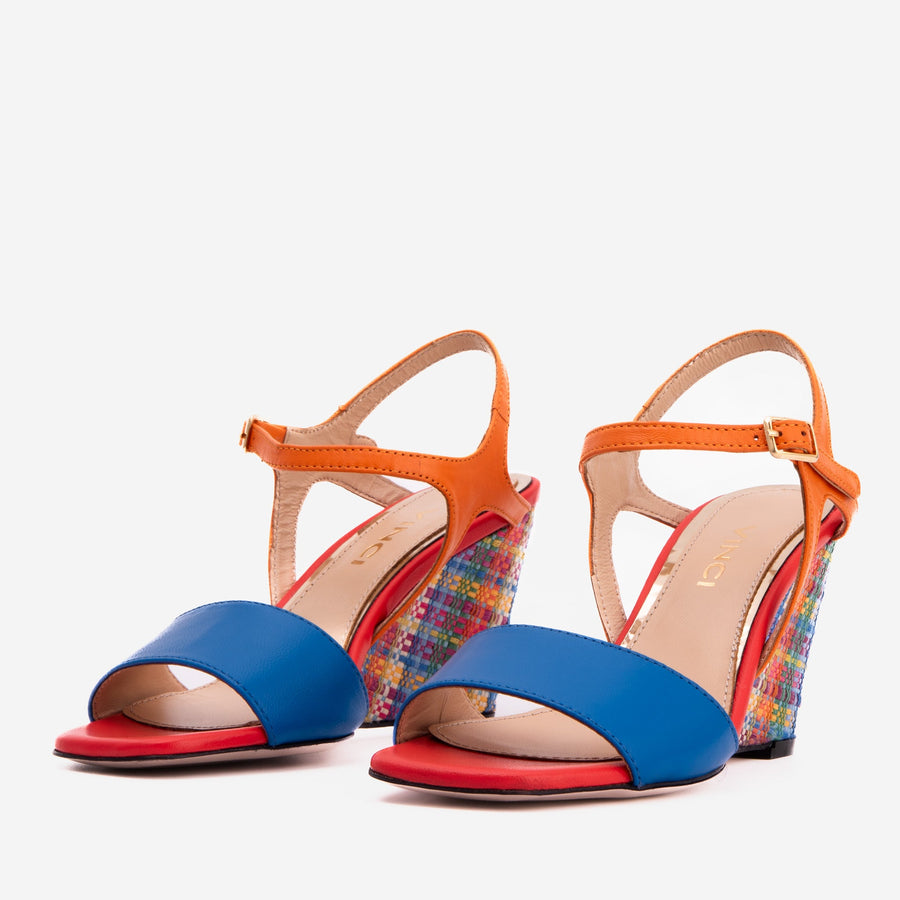 The Mosaic Multicolor Wedge Heel Leather Women Sandal - Glamourous Grace