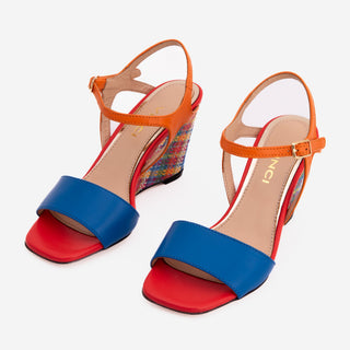 The Mosaic Multicolor Wedge Heel Leather Women Sandal - Glamourous Grace
