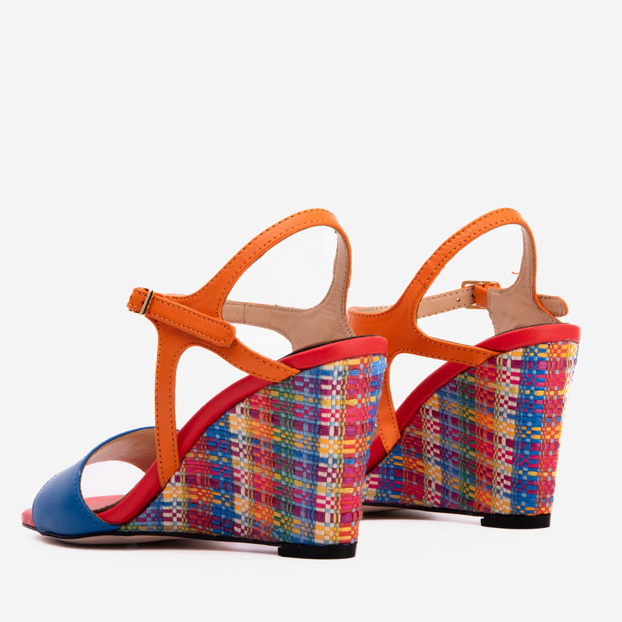 The Mosaic Multicolor Wedge Heel Leather Women Sandal - Glamourous Grace