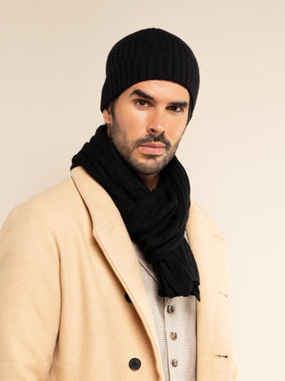 Milano (black) - Italian 100% cashmere ribbed beanie (unisex) - Glamourous Grace
