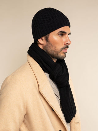 Milano (black) - Italian 100% cashmere ribbed beanie (unisex) - Glamourous Grace