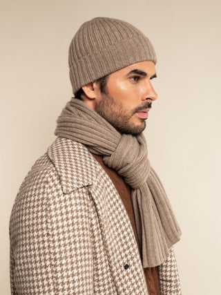 Milano (brown) - Italian 100% cashmere ribbed beanie (unisex) - Glamourous Grace
