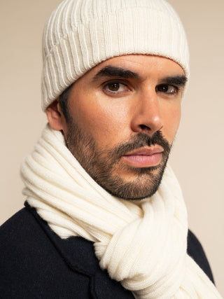 Milano (cream) - Italian 100% cashmere ribbed beanie (unisex) - Glamourous Grace