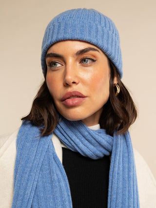 Milano (light blue) - Italian 100% cashmere ribbed beanie (unisex) - Glamourous Grace