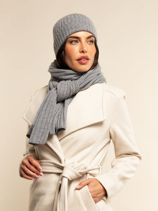 Milano (light grey) - Italian 100% cashmere ribbed beanie (unisex) - Glamourous Grace