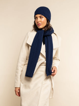 Milano (navy blue) - Italian 100% cashmere ribbed beanie (unisex) - Glamourous Grace
