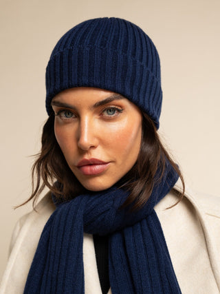 Milano (navy blue) - Italian 100% cashmere ribbed beanie (unisex) - Glamourous Grace