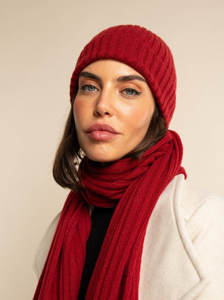 Milano (red) - Italian 100% cashmere ribbed beanie (unisex) - Glamourous Grace
