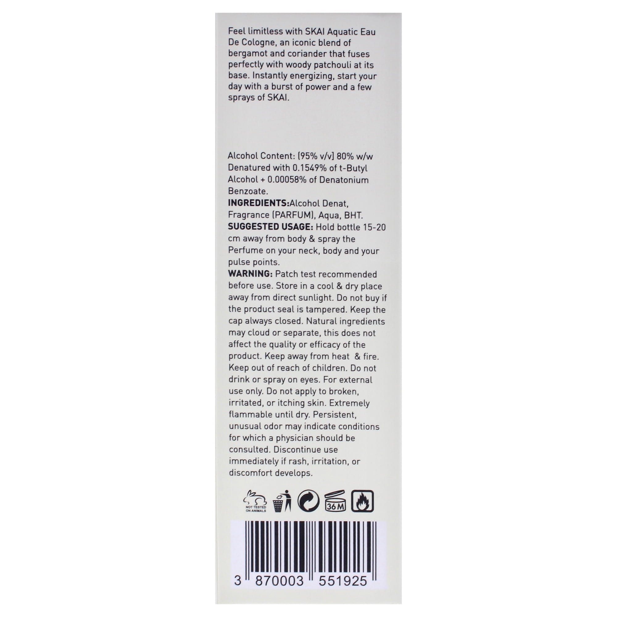 BellaVita Luxury SKAI Aquatic Eau de Cologne Unisex Spray - 3.4 oz