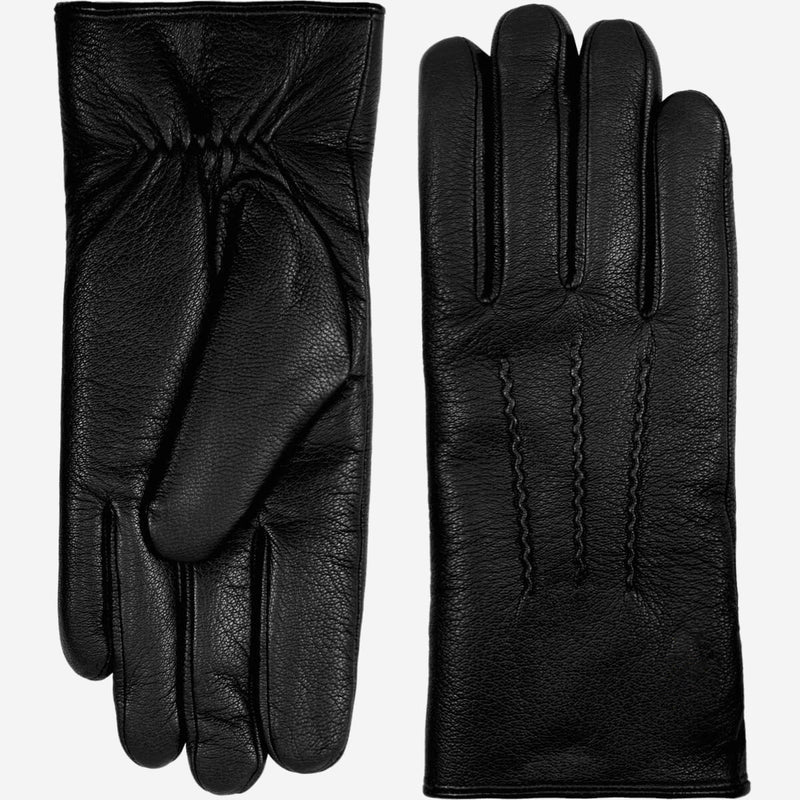 Benjamin (black) – Thick goatskin leather gloves with warm lambswool lining & touchscreen feature - Glamourous Grace