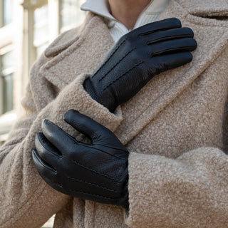 Benjamin (black) – Thick goatskin leather gloves with warm lambswool lining & touchscreen feature - Glamourous Grace