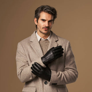 Benjamin (black) – Thick goatskin leather gloves with warm lambswool lining & touchscreen feature - Glamourous Grace