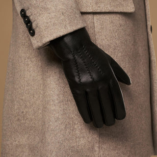 Benjamin (black) – Thick goatskin leather gloves with warm lambswool lining & touchscreen feature - Glamourous Grace