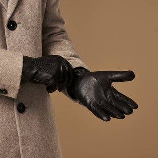 Benjamin (black) – Thick goatskin leather gloves with warm lambswool lining & touchscreen feature - Glamourous Grace