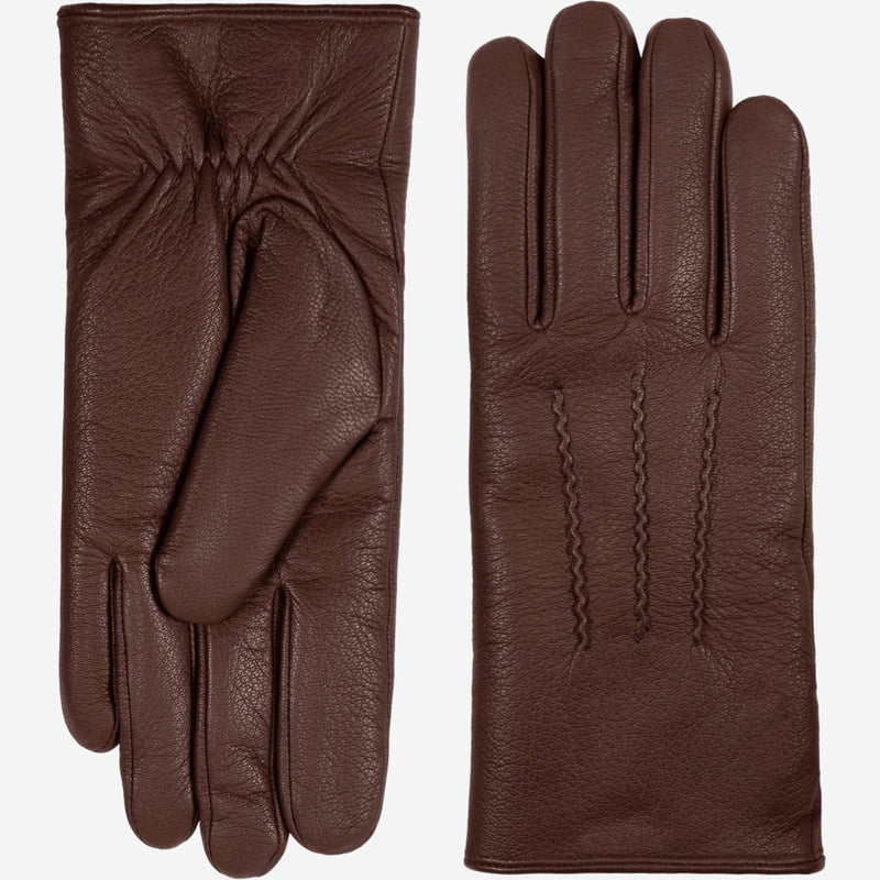 Benjamin (brown) – Thick goatskin leather gloves with warm lambswool lining & touchscreen feature - Glamourous Grace