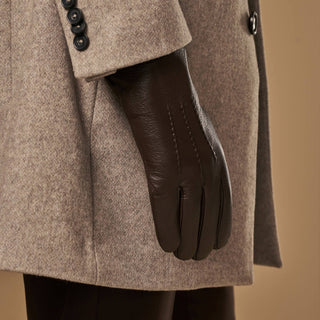 Benjamin (brown) – Thick goatskin leather gloves with warm lambswool lining & touchscreen feature - Glamourous Grace