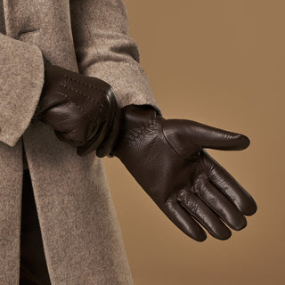 Benjamin (brown) – Thick goatskin leather gloves with warm lambswool lining & touchscreen feature - Glamourous Grace