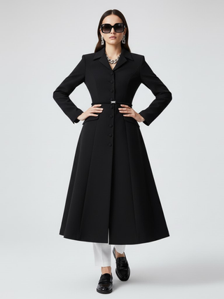 Black Long Tailored Coat with Belt - BOERUM HILL: New Collection COUTURE in BROOKLYN - BYMANYC ® New York