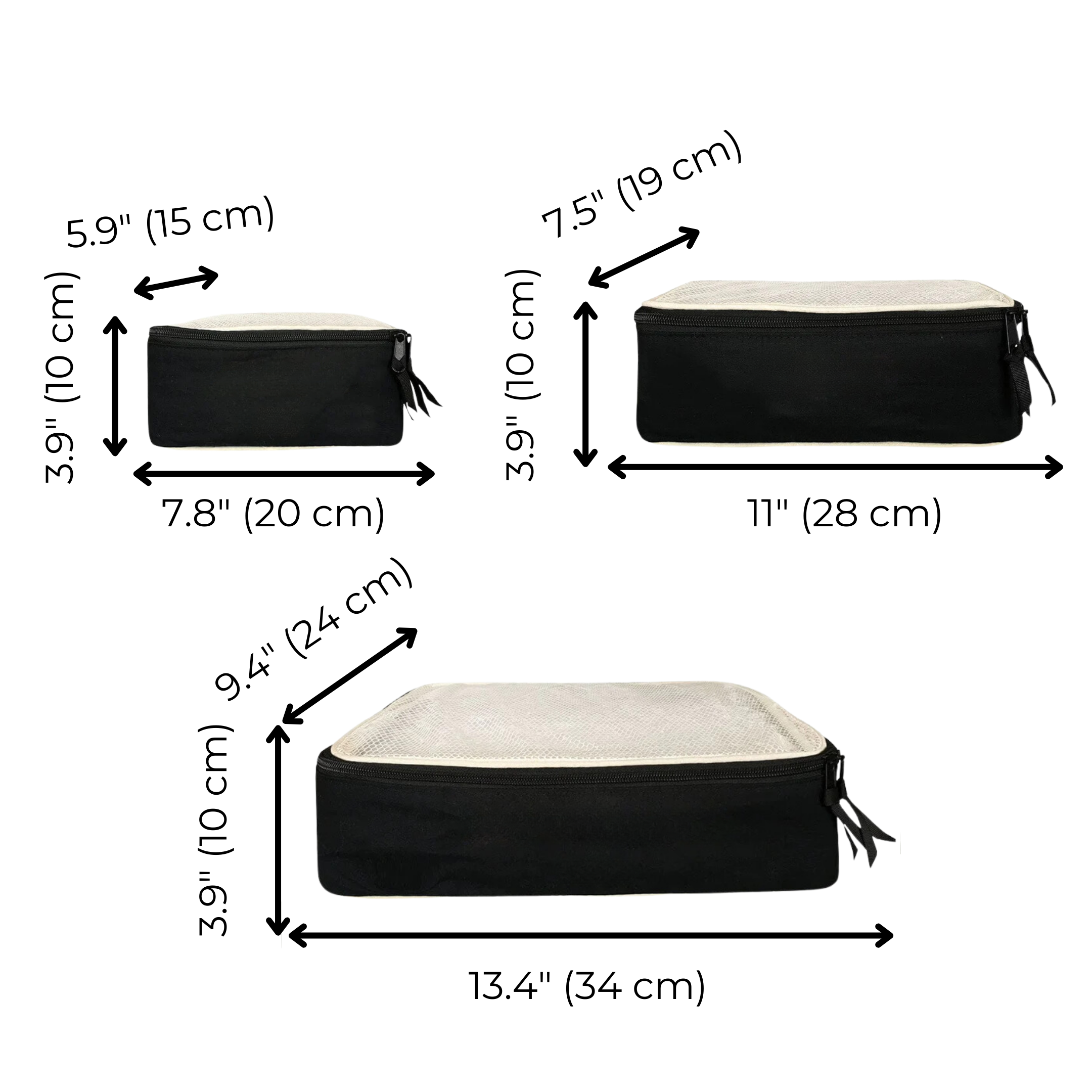 Personalized Packing Cubes, 3-pack – Black - Glamourous Grace