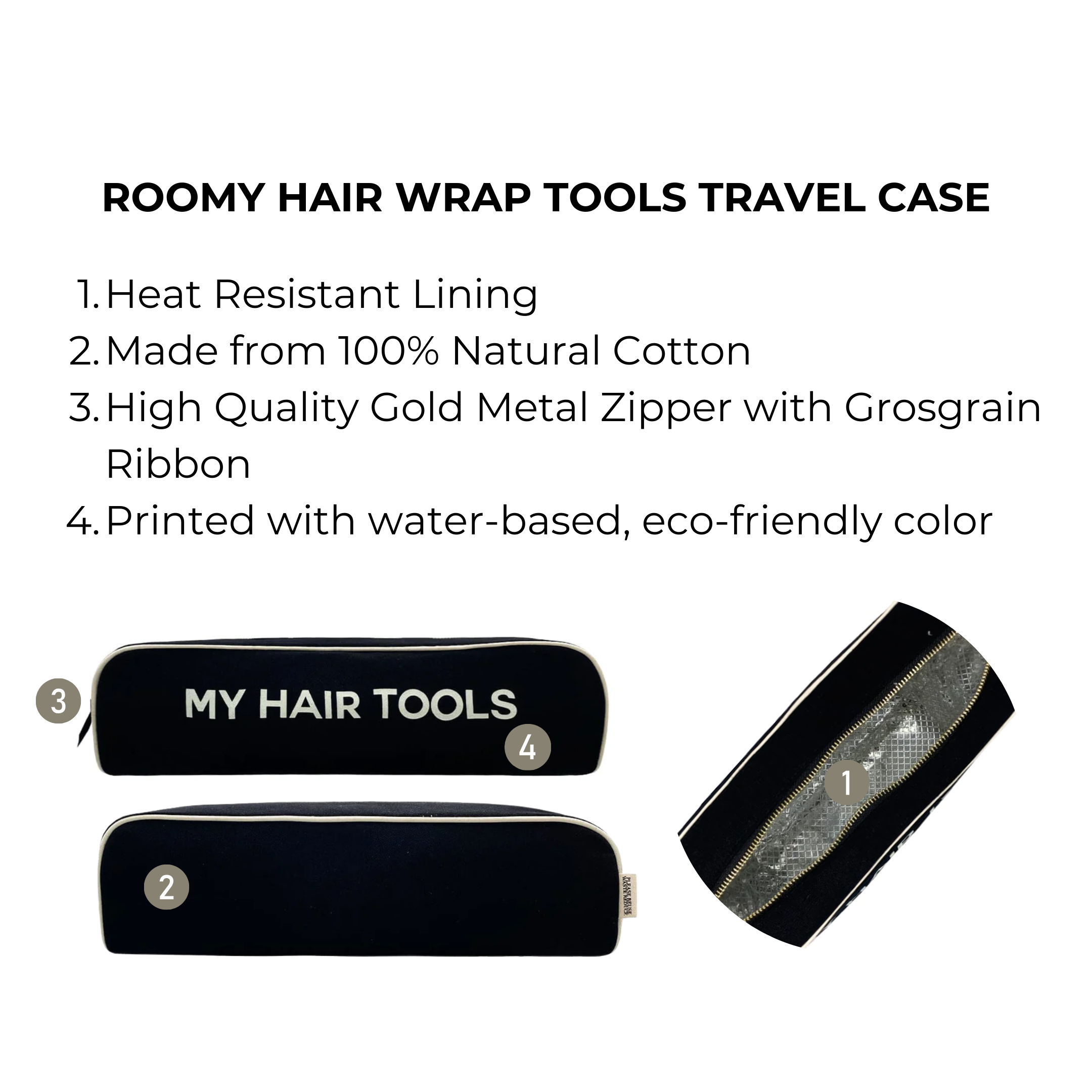 Roomy Hair Wrap Tools Travel Case – Black - Glamourous Grace