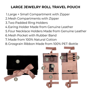 Large Jewelry Roll, Travel Pouch – Black - Glamourous Grace