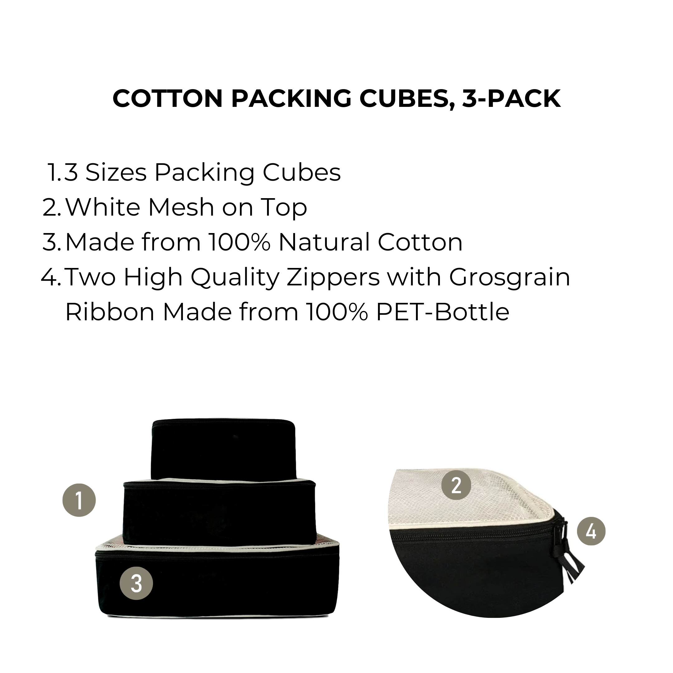 Personalized Packing Cubes, 3-pack – Black - Glamourous Grace
