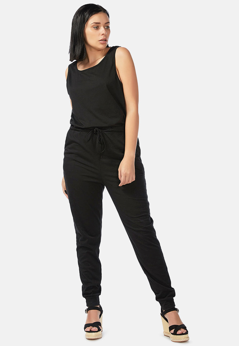 Black As Night Drawstring Jumpsuit - Glamourous Grace