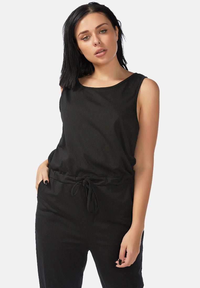 Black As Night Drawstring Jumpsuit - Glamourous Grace