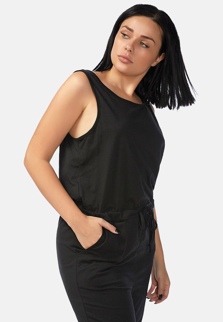 Black As Night Drawstring Jumpsuit - Glamourous Grace